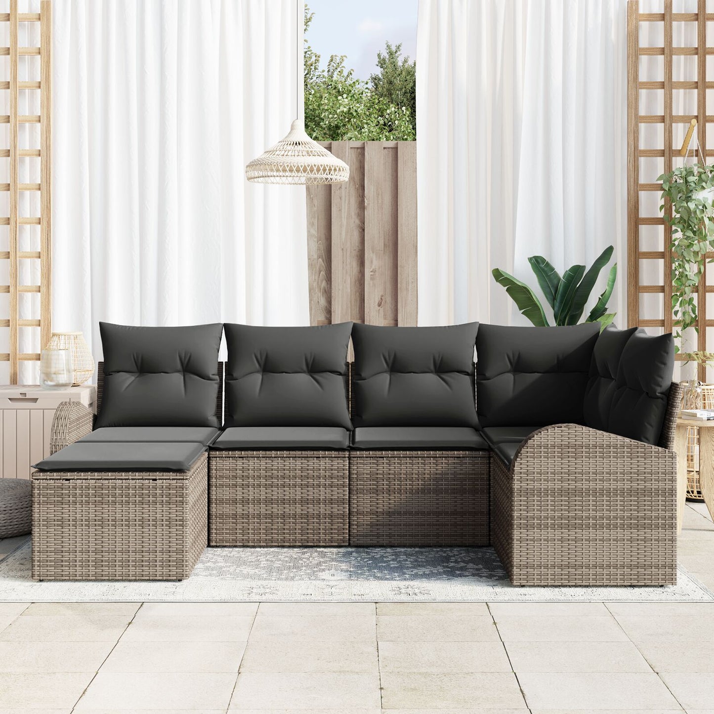 6-Delige Tuin Sofa Set Met Kussens Grijs Poly Rattan