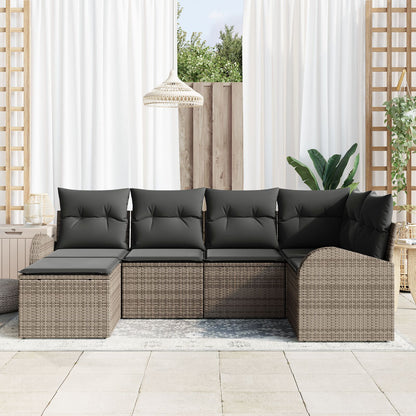 6-Delige Tuin Sofa Set Met Kussens Grijs Poly Rattan