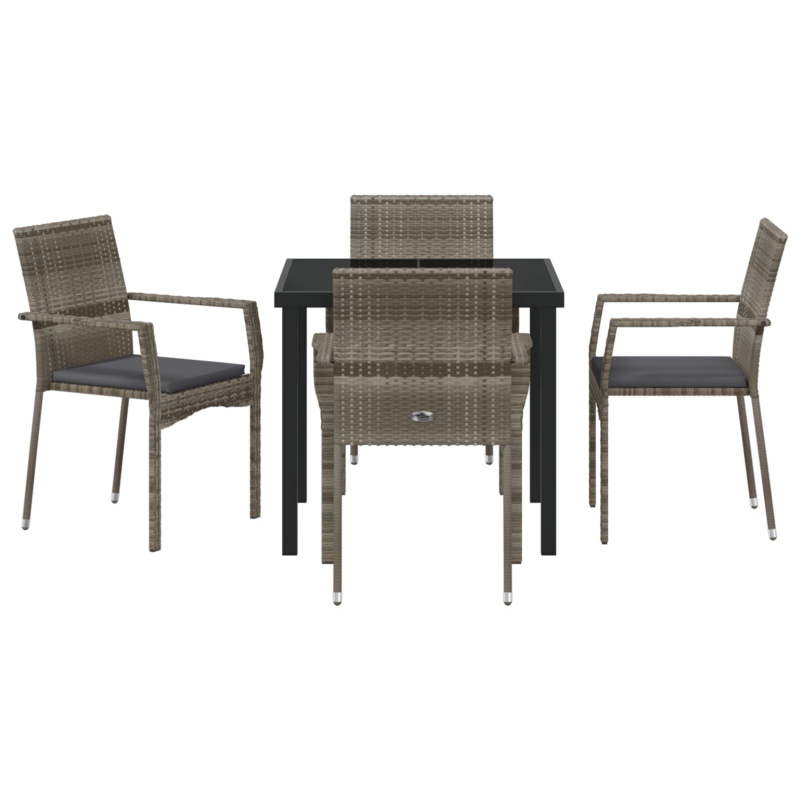 5-Delige Tuinset Met Kussens Grijs Poly Rattan