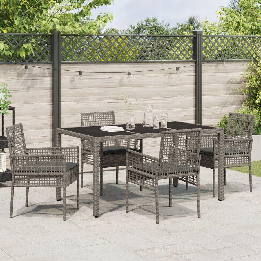 5-Delige Tuin Eetset Met Kussens Grijs Poly Rattan