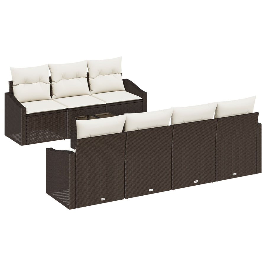 8-Delige Tuinbankset Met Kussens Bruine Poly Rattan