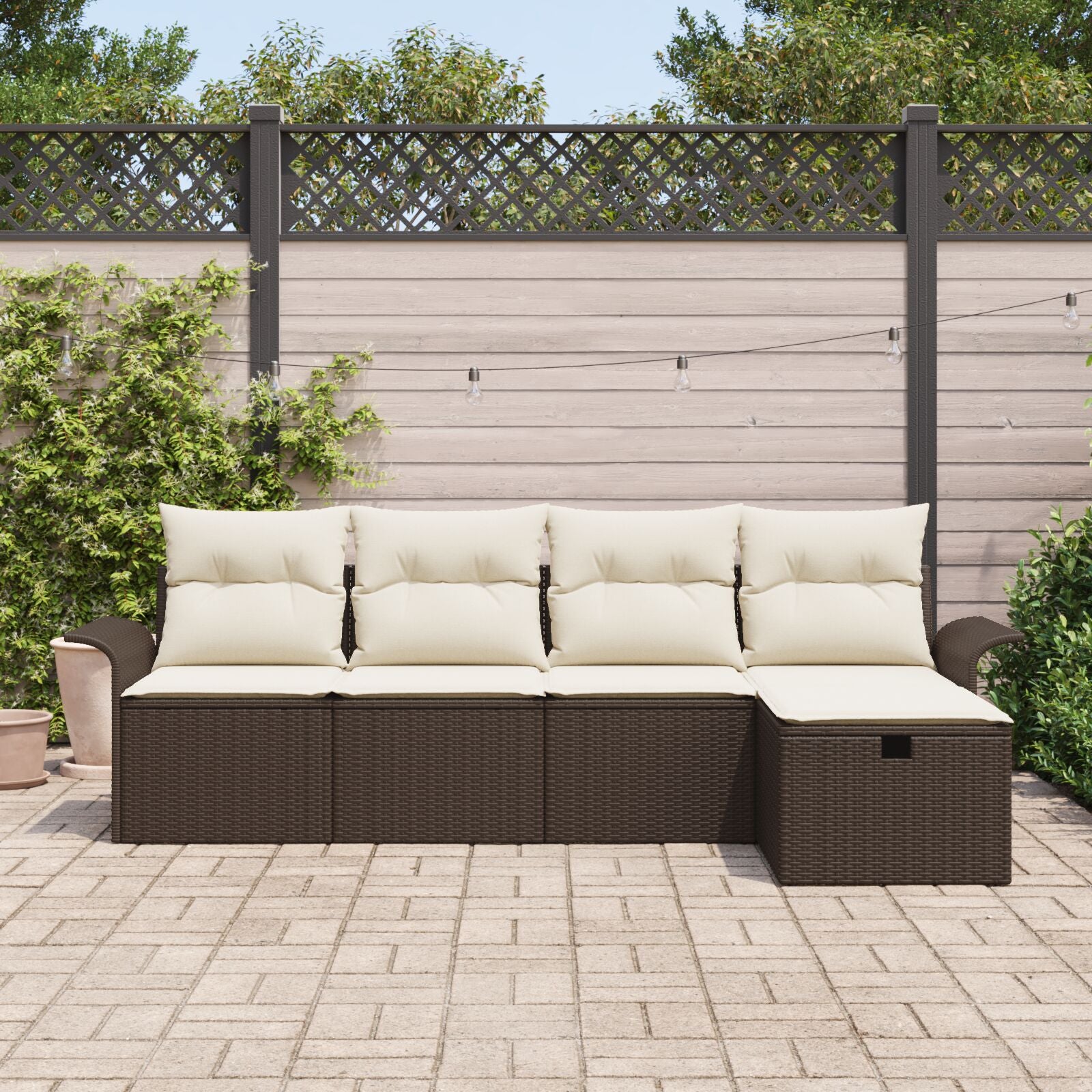 5-Delige Tuin Sofa Set Met Kussen Bruin Poly Rattan