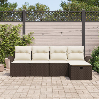 5-Delige Tuin Sofa Set Met Kussen Bruin Poly Rattan