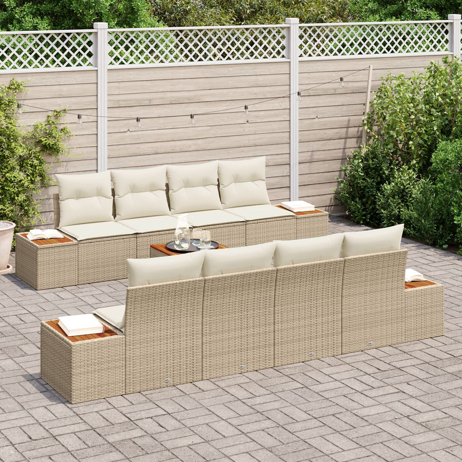 9 Delige Tuin Sofa Set Met Kussens Beige Poly Rattan Acacia
