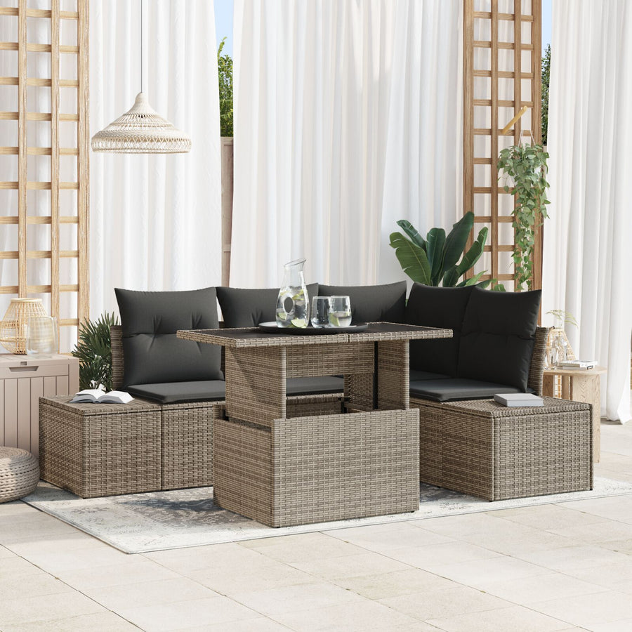 Tuinbank Set Set Van 5 Grijs Riet, Polyester Tuinbank Set