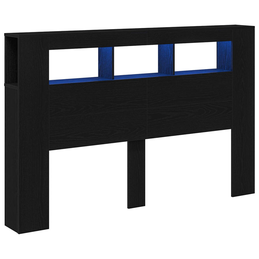 Led Hoofdbord Zwart Eiken 160X18,5X45 Cm Bewerkt Hout