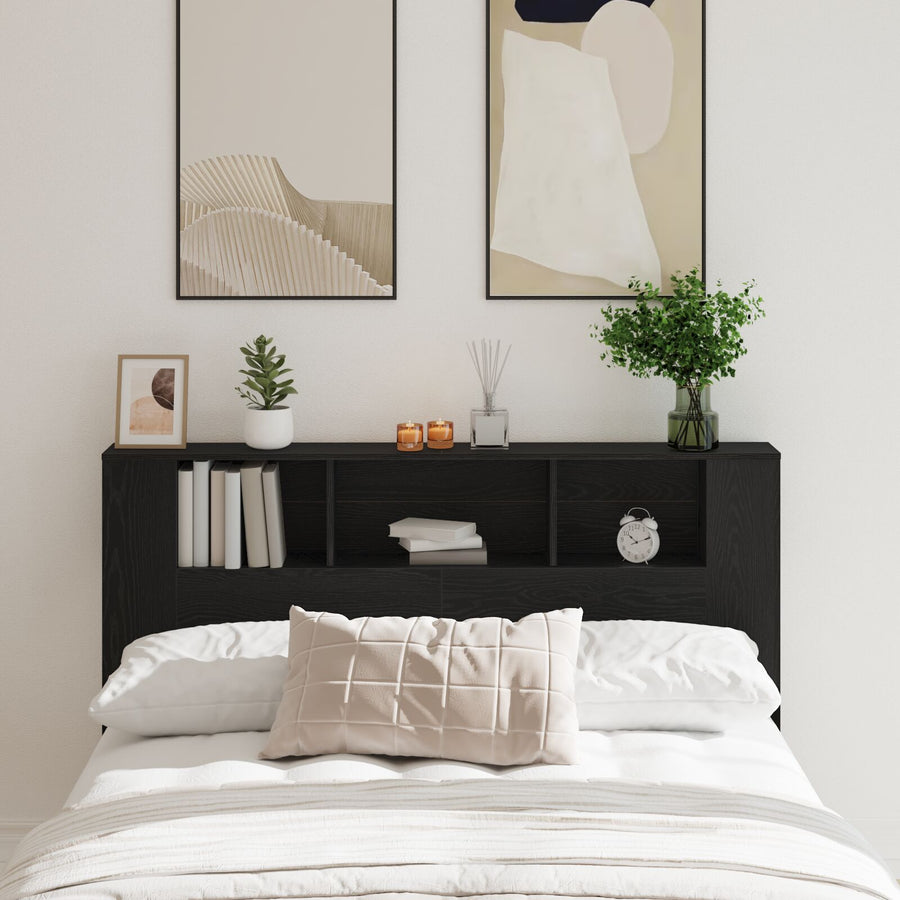 Zwart Eiken Hoofdeinde Kast - 160X19X104.5 Cm Gemaakt Van Bewerkt Hout