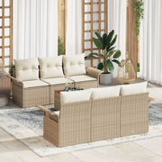 Tuinbankset poly rattan 6 personen beige met kussens