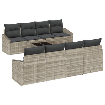 9-Delige Tuinbankset Met Kussens Lichtgrijs Poly Rattan