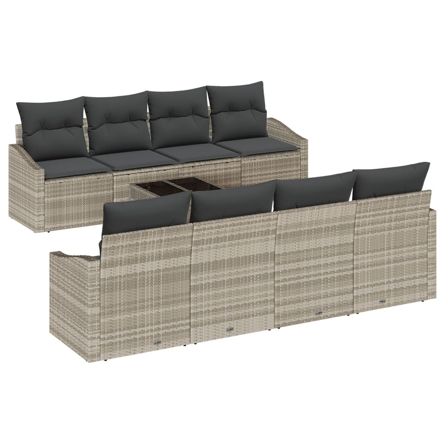 9-Delige Tuinbankset Met Kussens Lichtgrijs Poly Rattan