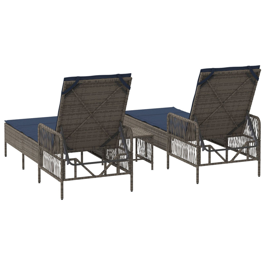 Zonnebank Set Van 3 Grijs En Marineblauw Pe Riet, Metaal Vouwbaar