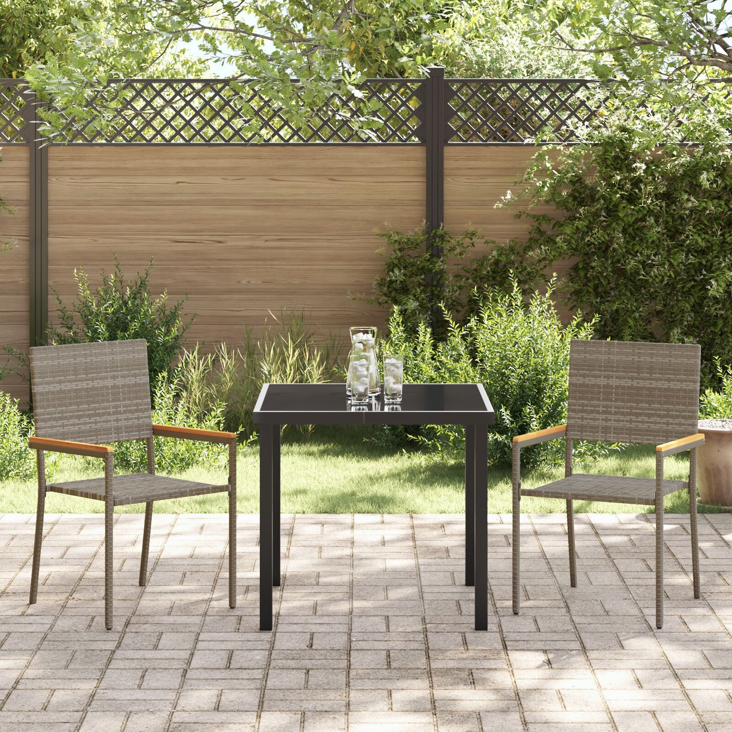 3-Delige Tuin Eetset Grijs Poly Rattan