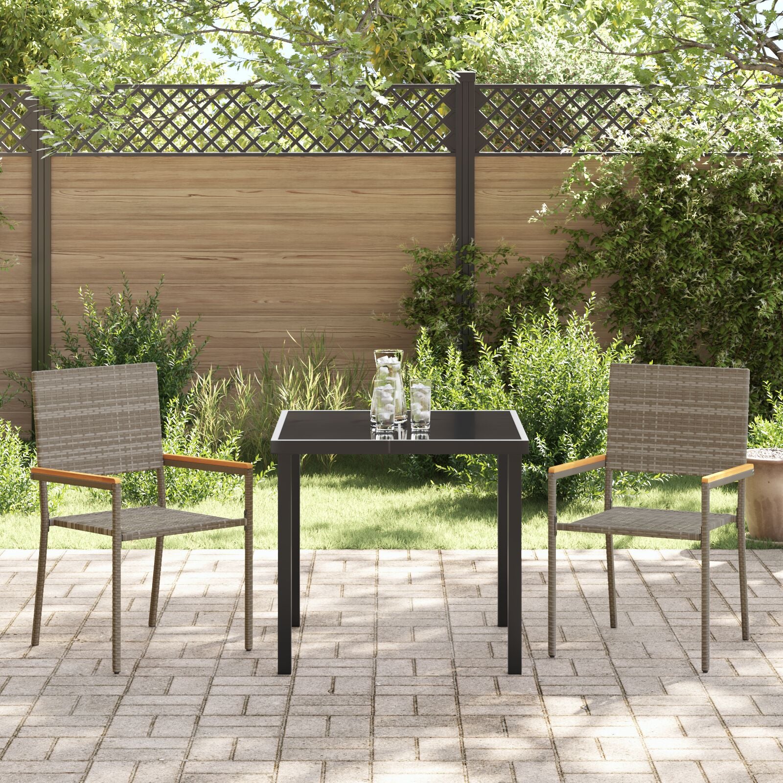 3-Delige Tuin Eetset Grijs Poly Rattan