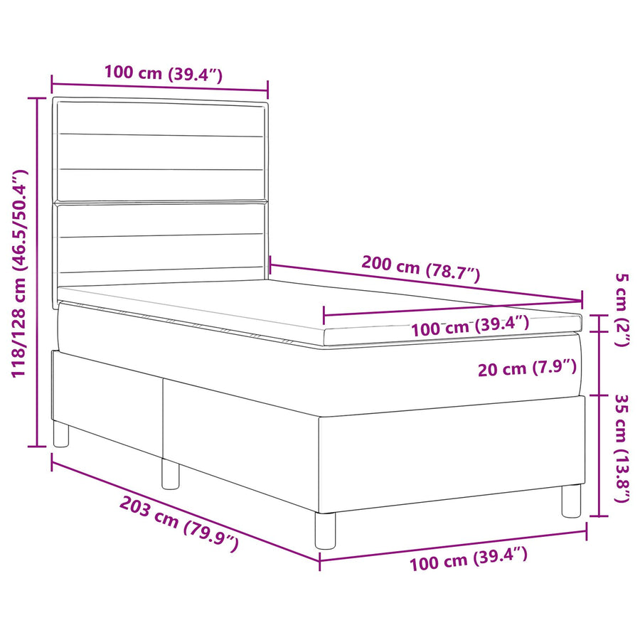 Boxspringbed Met Matras Donkerbruin 100X200 Cm Stof Blauw