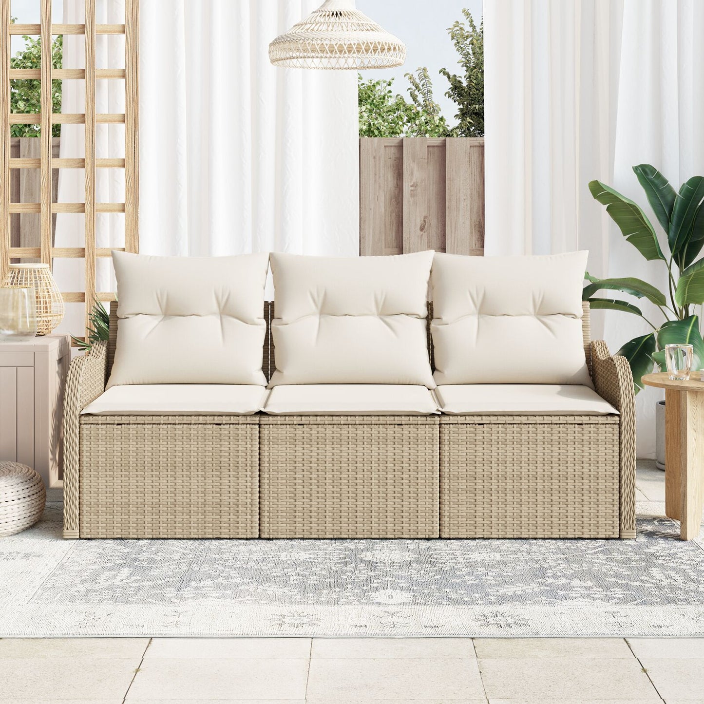 3-Delige Tuin Sofa Set Met Kussens Beige Poly Rattan