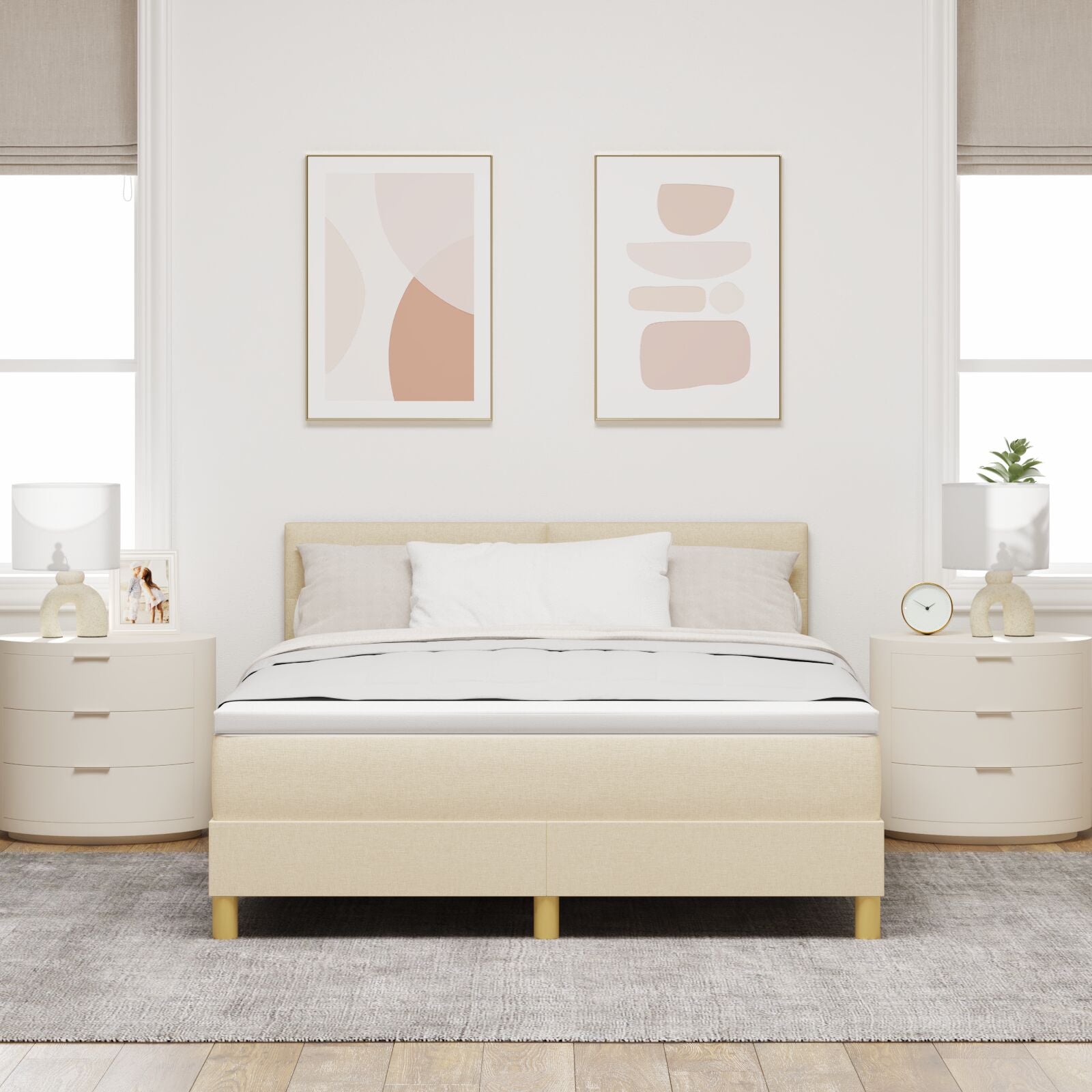Boxspringbed Met Matras Stof Crème 140 x 200 cm Knoop-tufted