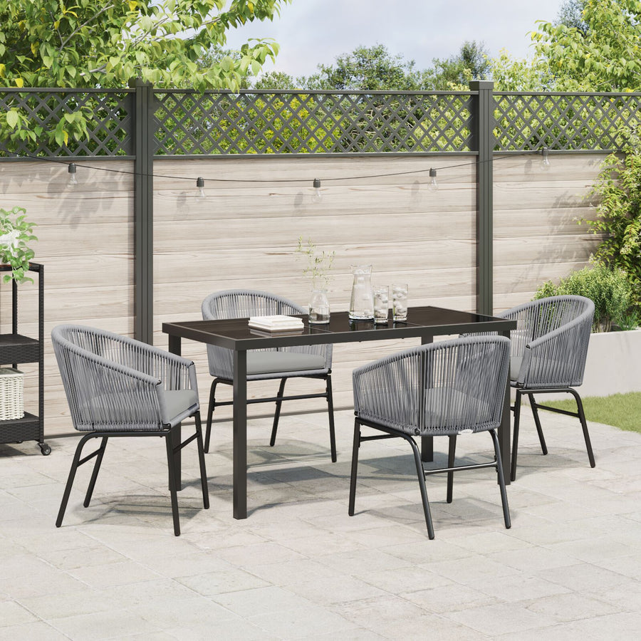 5-Delige Tuin Eetset Grijs Poly Rattan