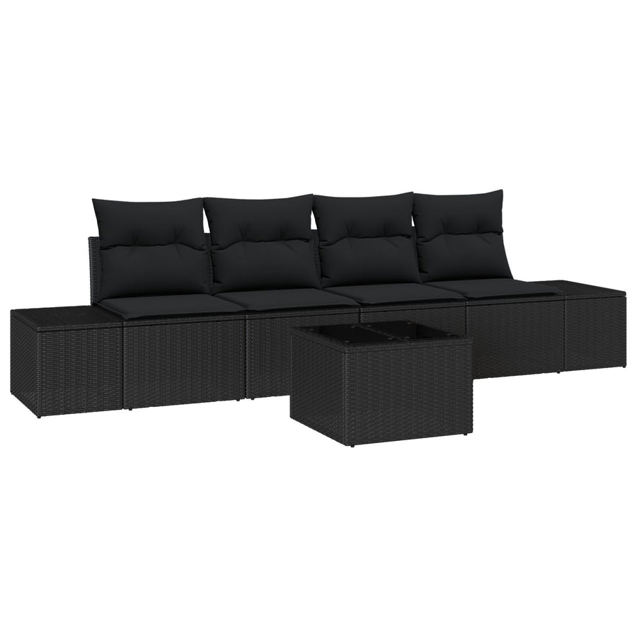 5-Delige Tuinsofa Set Met Kussens Zwart Poly Rattan