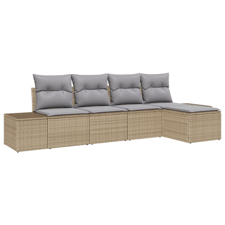 5-Delige Tuin Sofa Set Met Kussens Beige Poly Rattan