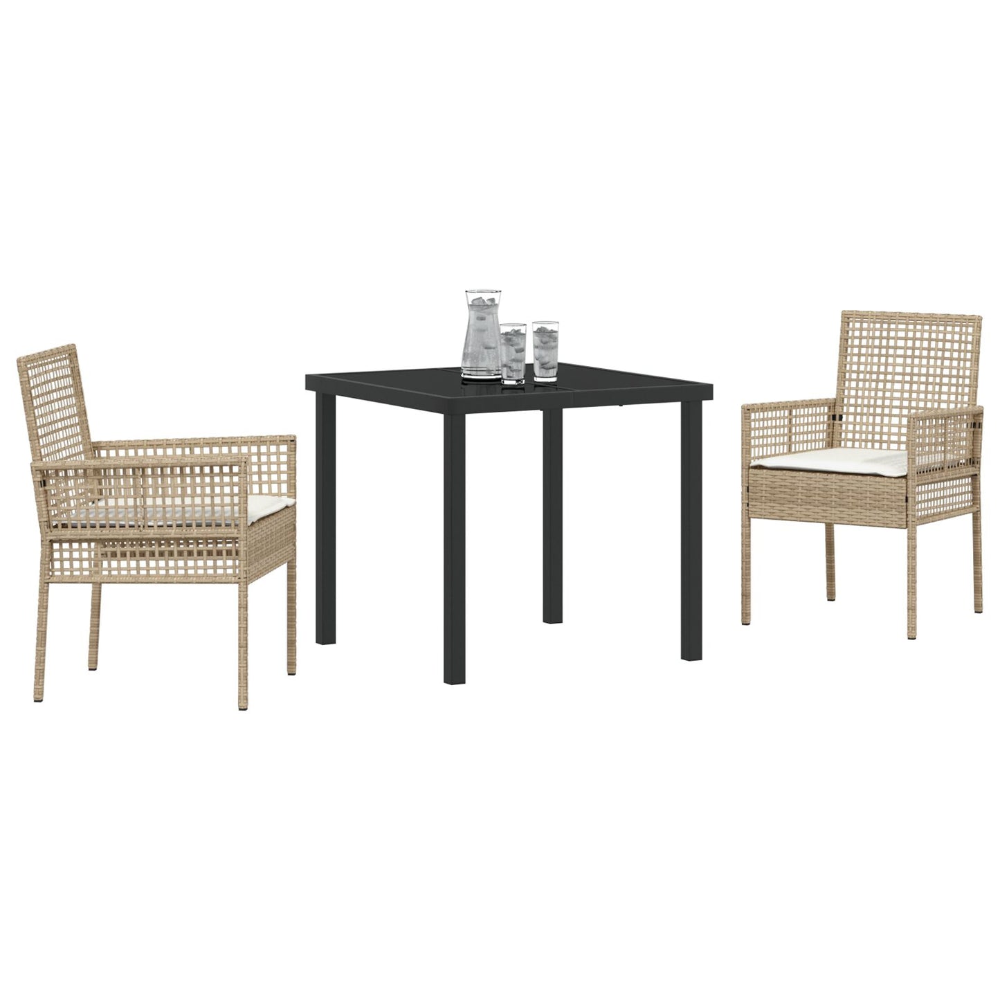 3-Delige Tuin Eetset Met Kussens Beige Poly Rattan