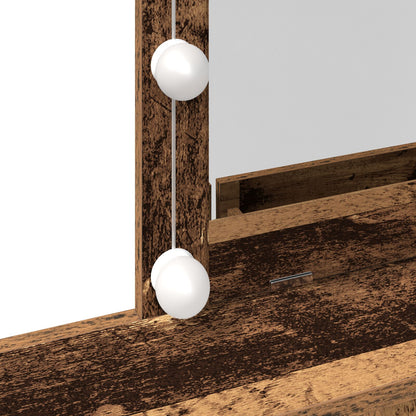 Kaptafel Met Spiegel & Led Verlichting Oud Hout Geengineerd Hout