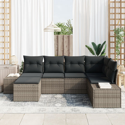 6-Delige Tuincouchset Met Kussens Grijs Poly Rattan