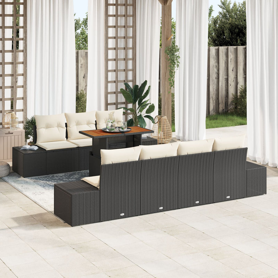 8-Delige Tuinbankset Met Kussens Zwart Poly Rattan