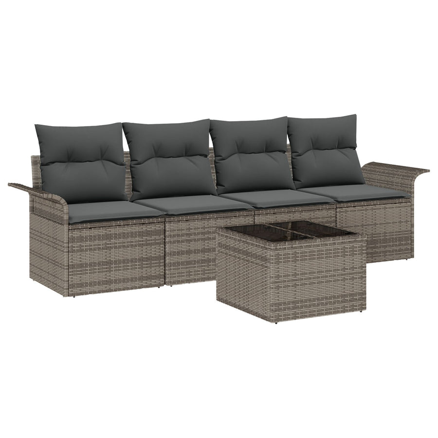 5 Delige Tuinbankset Met Kussen Grijs Poly Rattan