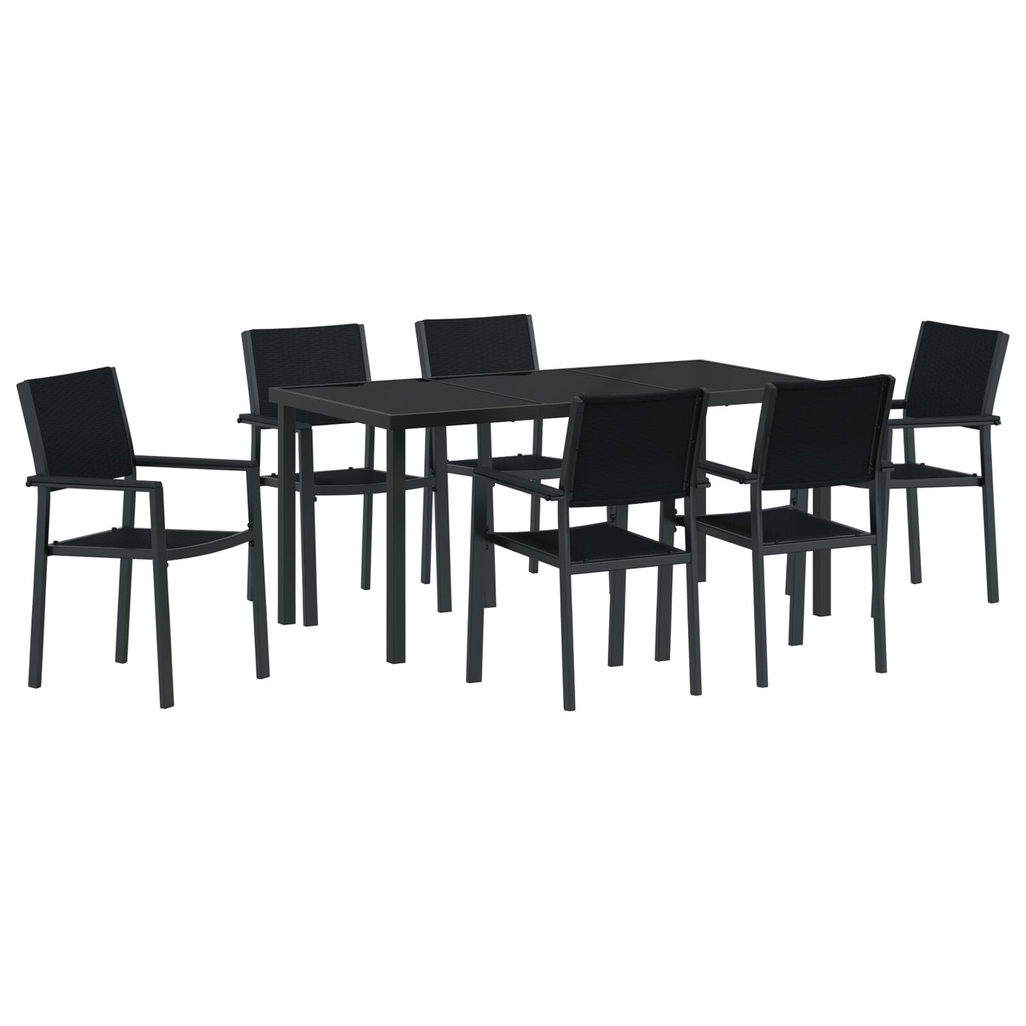 7-Delige Tuin Eetset Zwart Poly Rattan