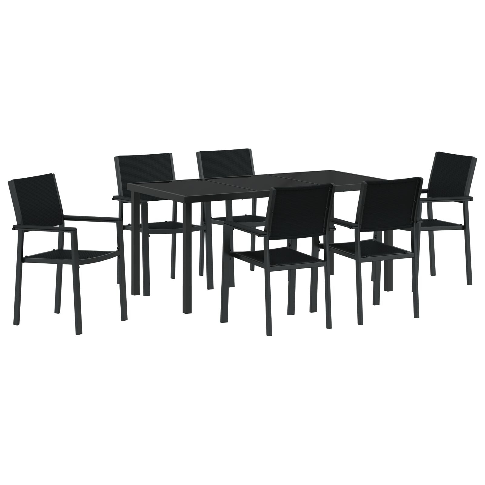 7-Delige Tuin Eetset Zwart Poly Rattan