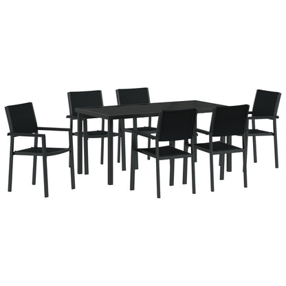 7-Delige Tuin Eetset Zwart Poly Rattan