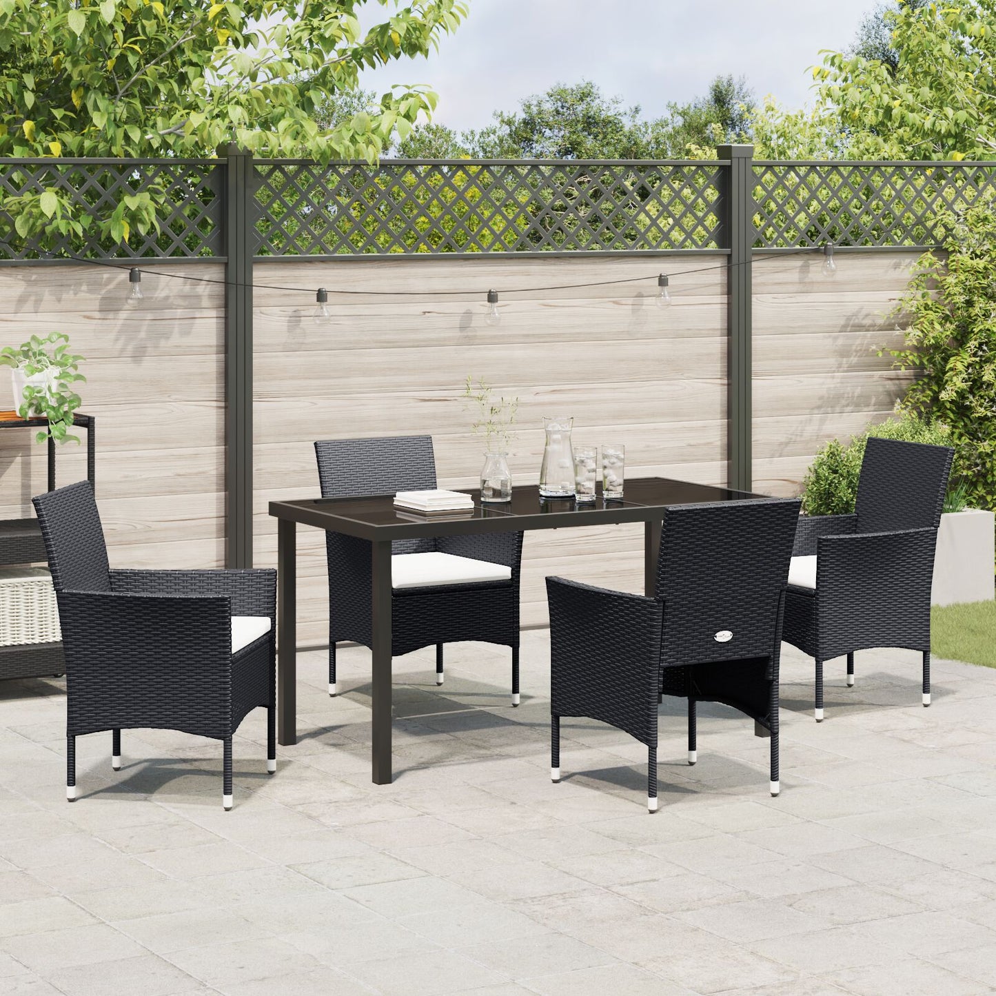 5-Delige Tuin Eetset Zwart Poly Rattan