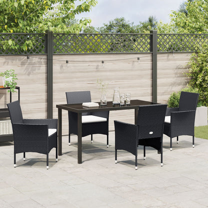 5-Delige Tuin Eetset Zwart Poly Rattan