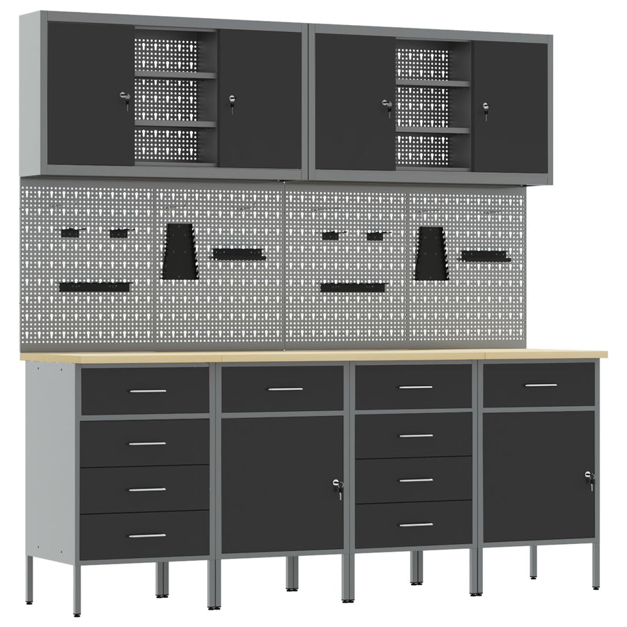 10-Delige Werkcabinet En Pegboard Set Mdf En Metaal 4x (2x84/2x85 cm) Zwart 6x kast + 6x pegboard