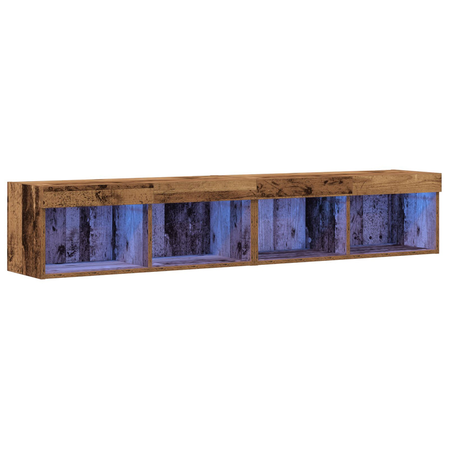 Tv Wandkasten Met Led-Verlichting 2 Stuks Oud Hout Oude Hout