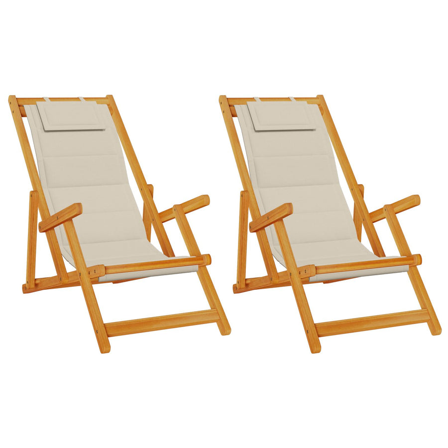 Vouwbare Strandstoelen 2 Stuks Massief Acaciahout & Textilene Taupe