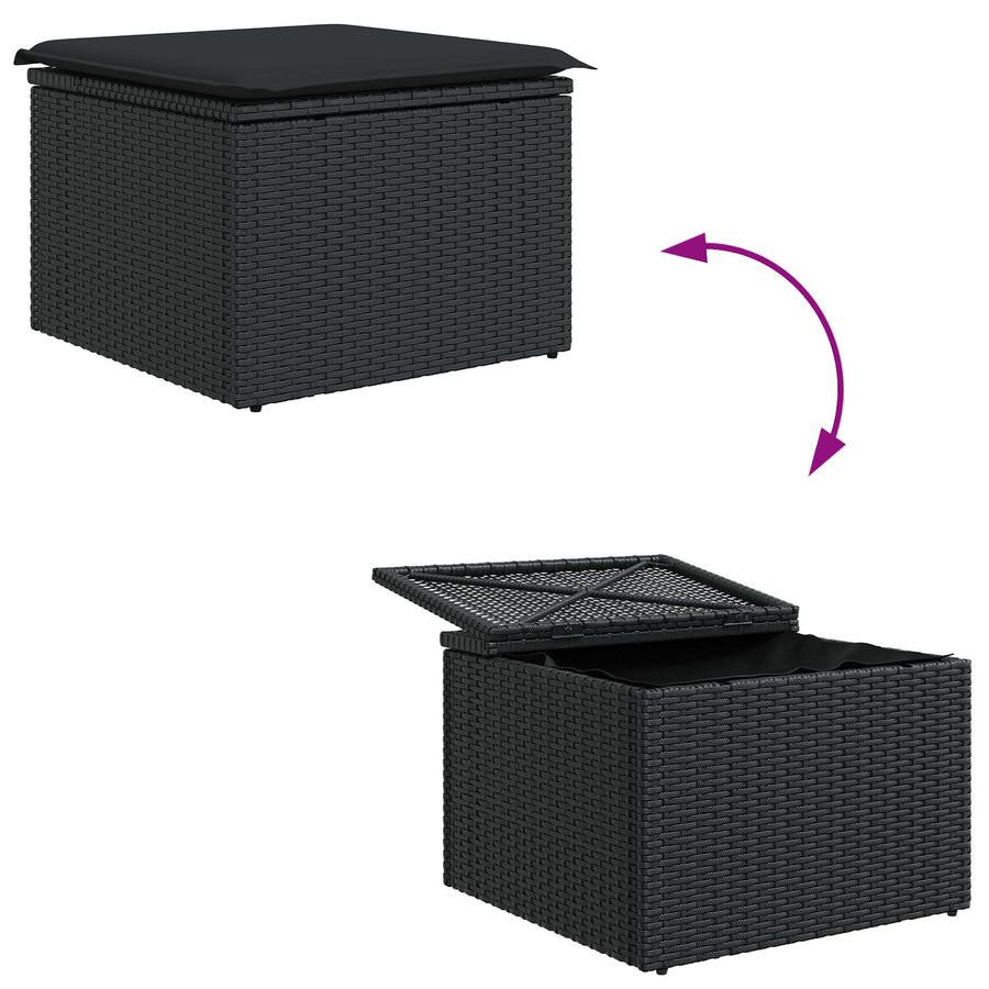 6-Delige Tuin Eettafelset Met Kussens Zwart Poly Rattan