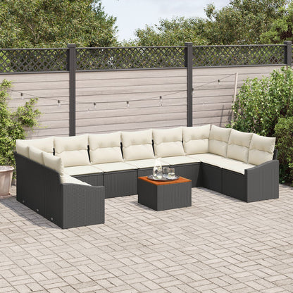 11-Delige Tuinset Met Kussens Zwart Poly Rattan Acacia