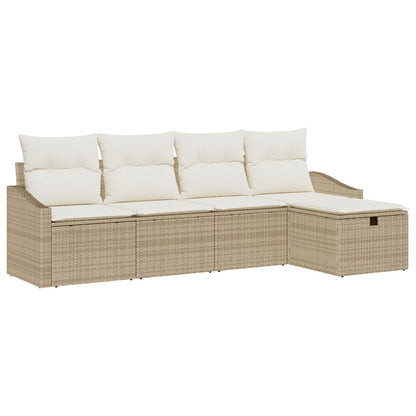 5 Stuks Tuin Sofa Set Met Kussens Beige Poly Rattan Wit