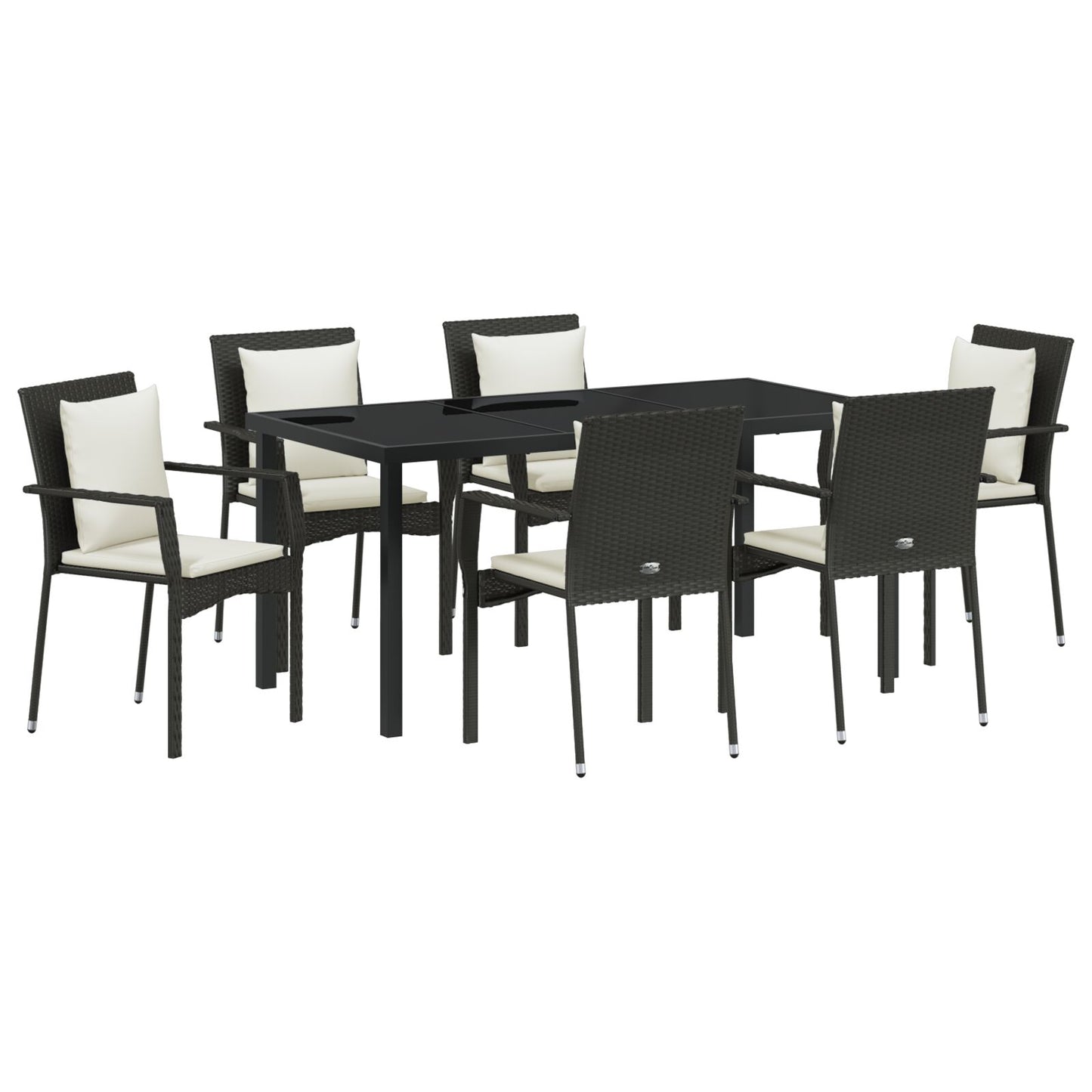 7-Delige Tuinset Met Kussens Zwart Poly Rattan