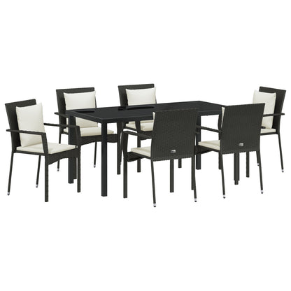 7-Delige Tuinset Met Kussens Zwart Poly Rattan