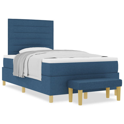 Boxspring Bed Met Matras & Bank Stof Blauw 120 x 190 cm Lijnen ontwerp