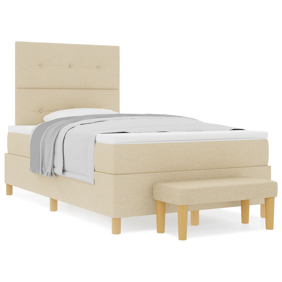 Boxspringbed Met Matras & Bank Stof Crème 120 x 200 cm Geknoopte stoffering