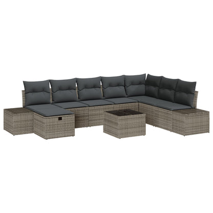 9-Delige Tuin Sofa Set Met Kussens Grijs Poly Rattan Wit
