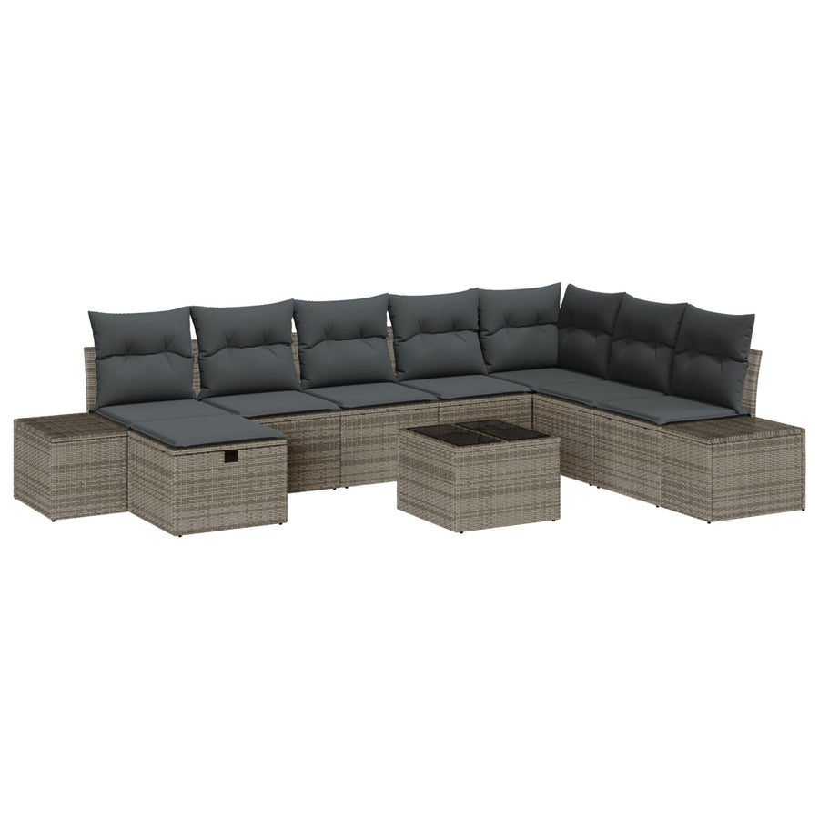 9-Delige Tuin Sofa Set Met Kussens Grijs Poly Rattan Wit