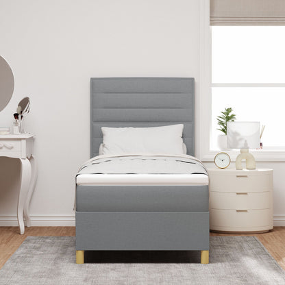 Boxspring Bed Met Matras Lichtgrijs 100X200 Cm Stof Blauw