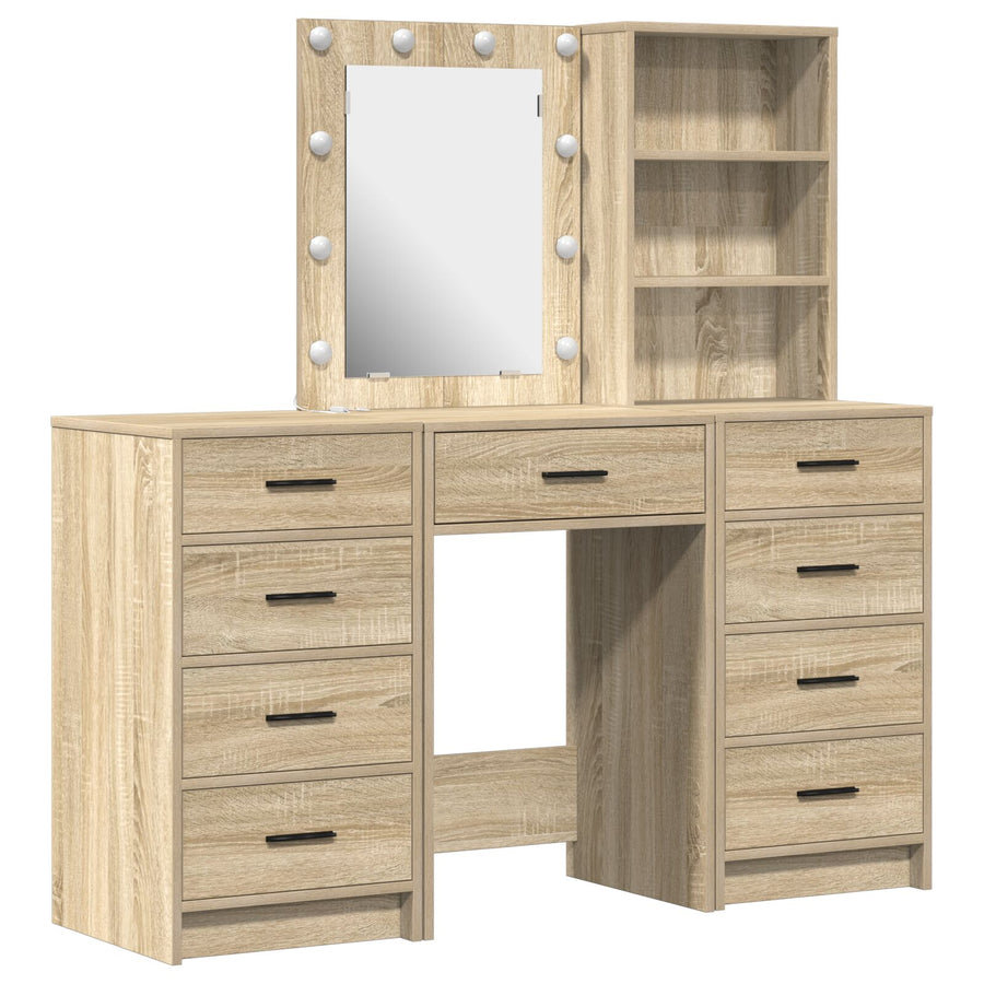 3 Delige Kaptafel Set Met Led Sonoma Eiken Gefabriceerd Hout