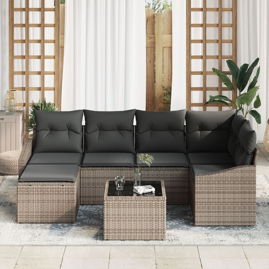 Tuin Eettafel Set Set Van 7 Grijs Rattan Buiten Sofa