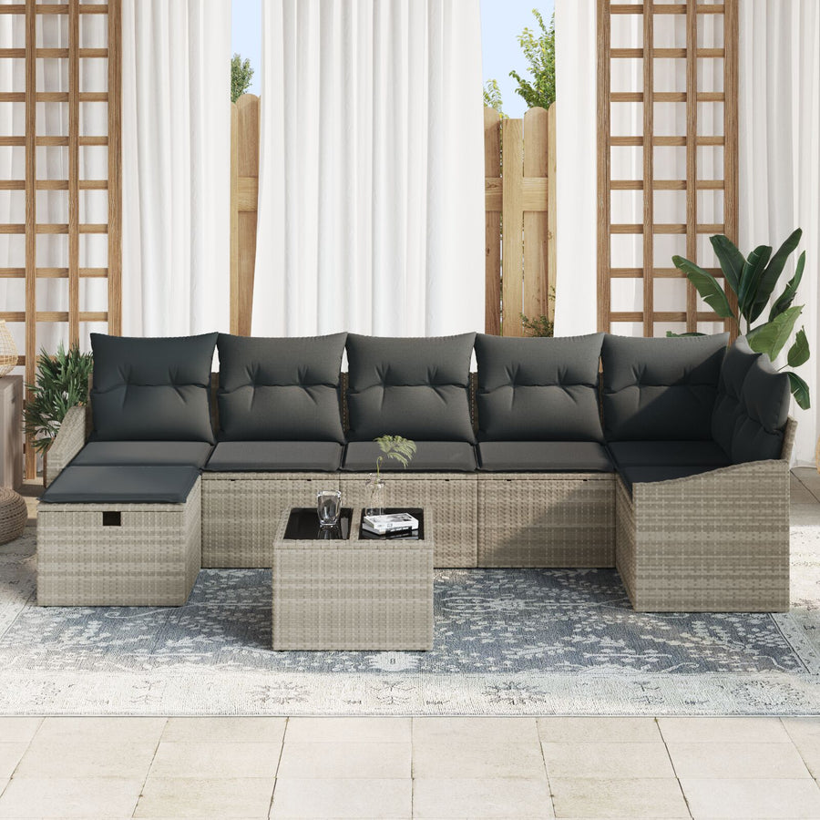 8-Delige Tuin Sofa Set Met Kussens Lichtgrijs Poly Rattan