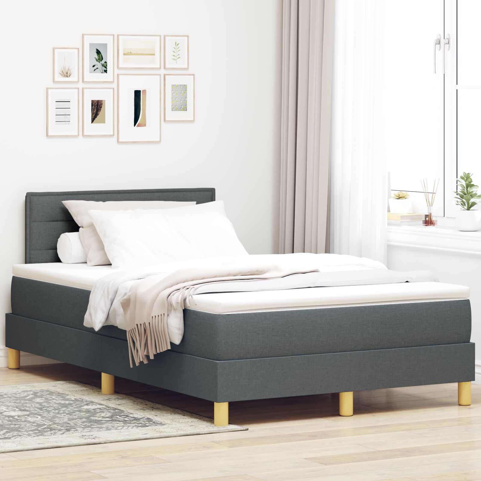 Boxspring Bed Met Matras Stof Donkergrijs 120 x 200 cm Lijnen ontwerp